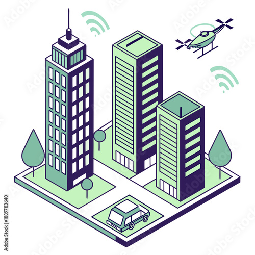 Modern cityscape with technology elements