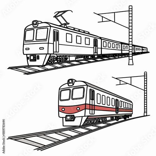 Two electric trains on rails