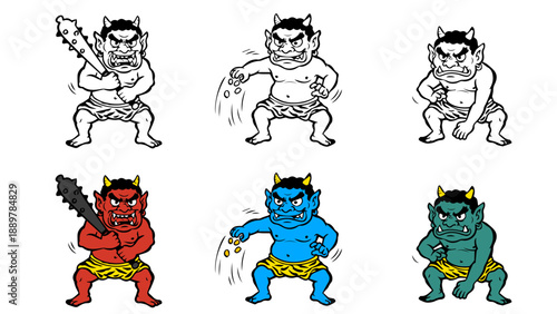 赤鬼、青鬼、緑鬼！節分ベクターイラスト！