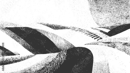 Rolling black and white agricultural fields with textured patterns and a grainy effect agriculture landscape