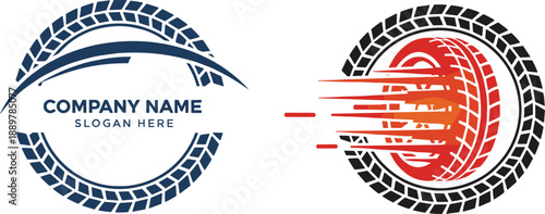 Modern automotive logo design with tire tread circle and speed motion concept for transport branding identity