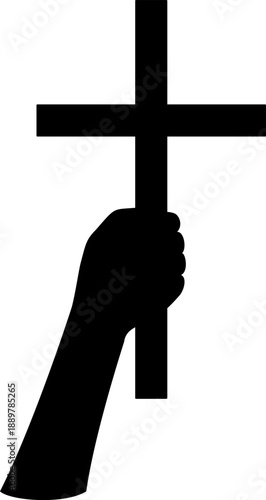 Christian cross in hand. Vector isolated decoration element of crucifix.