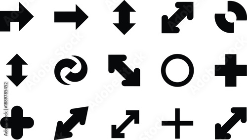 Black directional arrows and symbols on white background