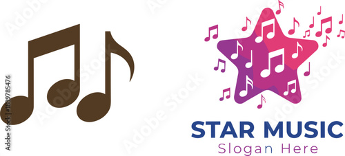 Modern music logo design with musical notes and star sound concept for branding entertainment and audio projects