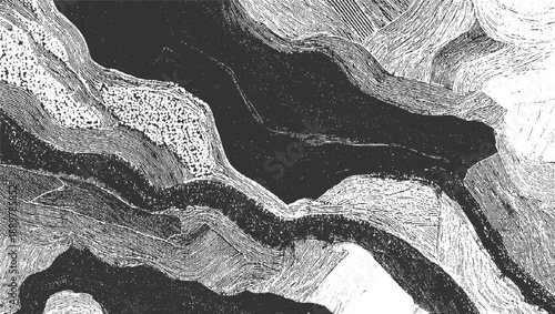 Abstract monochrome textured background with flowing organic shapes and granular patterns