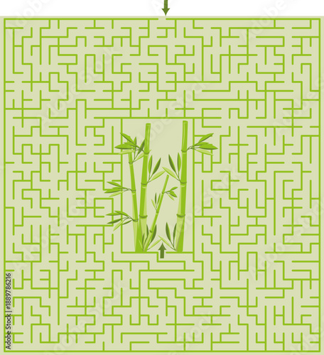 maze game for kids, bamboo on a green background, vrktor ,maze,labirint