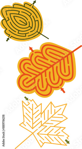 maze for children, autumn leaf maze,vector,labyrint