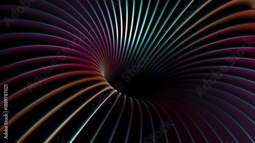 Abstract looping 3d animation, slow movement forward the endless tunnel, round frame. Minimal futuristic background.