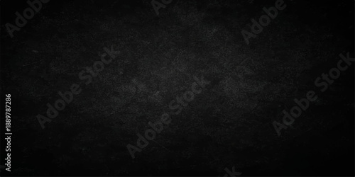 Old scratched dark grunge stone wall texture provides a blank vintage gray concrete backdrop with an empty black chalkboard pattern for design