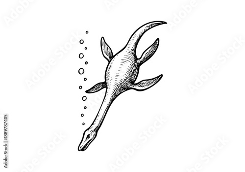Plesiosaurus hand drawn simple sketch vector illustration