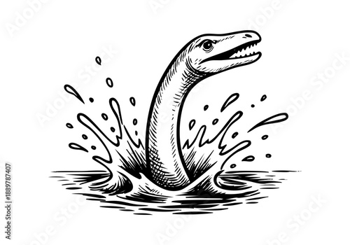 Plesiosaurus hand drawn simple sketch vector illustration