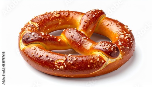 Delicious golden-brown pretzel with salt isolated on a white background, a classic baked good perfect for snacking.