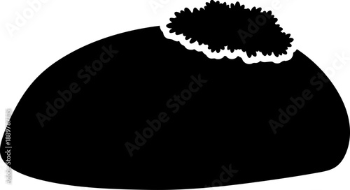 Minimalist mossy rock silhouette isolated on white background rounded stone with lichen patch botanical nature illustration