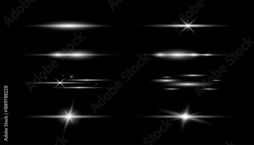 White Light effect collection. Glow lens flare, explosion, glitter, line flashes