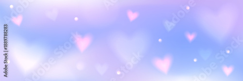 Valentine's Day background with soft gradient and blurred hearts. Romantic banner for greeting card, cover, ads, social media.