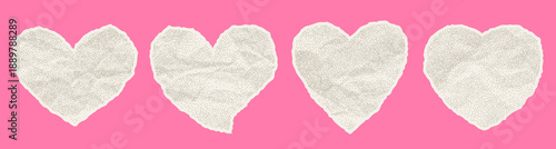 Cutout hearts with crumpled paper texture. Valentine`s day design elements.