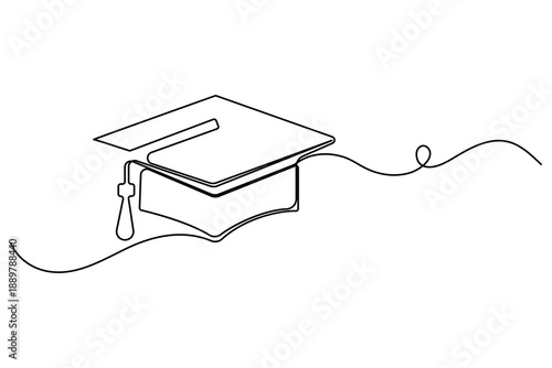 Single line drawing of academic graduation hat learning achievement concept vector illustration
