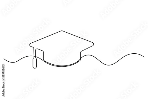 Single line drawing of academic graduation hat learning achievement concept vector illustration
