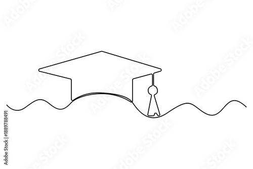 Single line drawing of academic graduation hat learning achievement concept vector illustration
