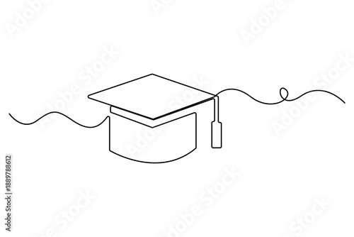 Continuous one line drawing of graduation cap education success concept vector illustration
