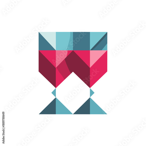 Abstract geometric toast icon with two glasses clinking in red and blue symbolizing celebration success and social connection