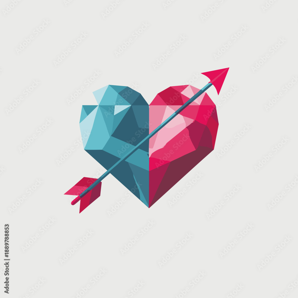 Obraz premium Faceted heart pierced by arrow in modern polygon style