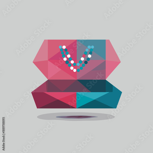 Open jewelry box with necklace in geometric low poly style