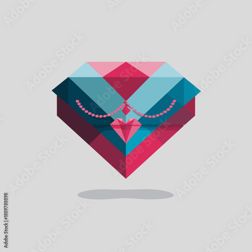 Jewelry box with heart necklace in modern geometric style
