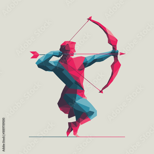 Abstract geometric cupid archer aiming arrow representing love strike passion and romantic destiny concept