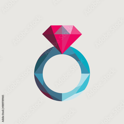 Minimal geometric engagement ring with heart shaped gemstone representing love commitment and marriage concept