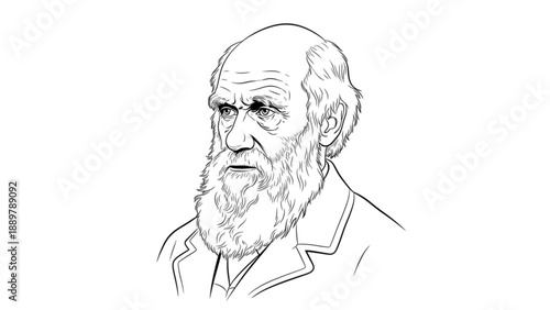 Portrait of charles darwin the famous british naturalist and biologist in a detailed line drawing
