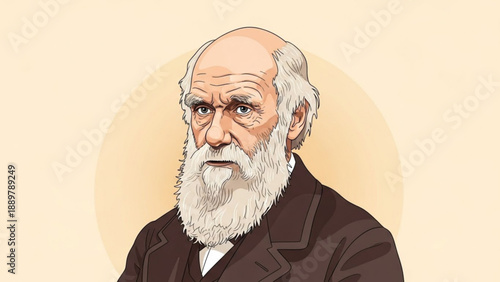 Portrait of a senior man with white hair and beard wearing a brown suit on a beige background