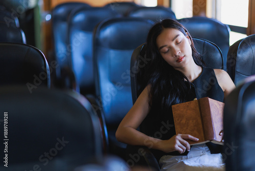 Εκτύπωση καμβά Young woman sleeping during daytime travel on a vehicle