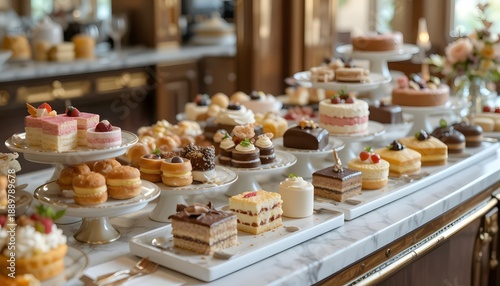Luxury Hotel Dessert Buffet with Mini Cakes and Pastries