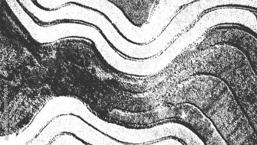 Abstract black and white grainy wavy lines and textured areas