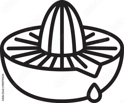 Manual citrus juicer with lemon half and dripping juice bold line icon illustration coloring page design