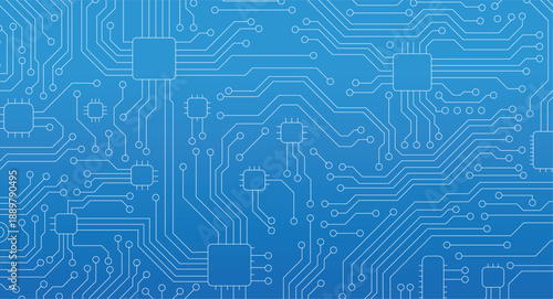Artificial Intelligence AI processor chip on digital motherboard background