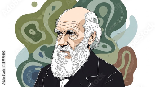 Portrait of a senior man with a white beard and black suit against a colorful abstract background