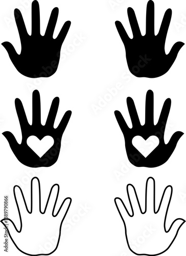 Human palm hand vector silhouette, Handprint silhouette (6 pieces)