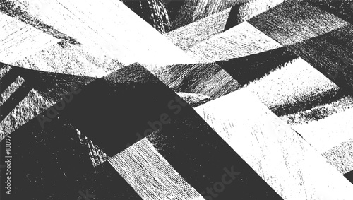 Abstract monochrome geometric pattern with textured diagonal stripes and speckled areas