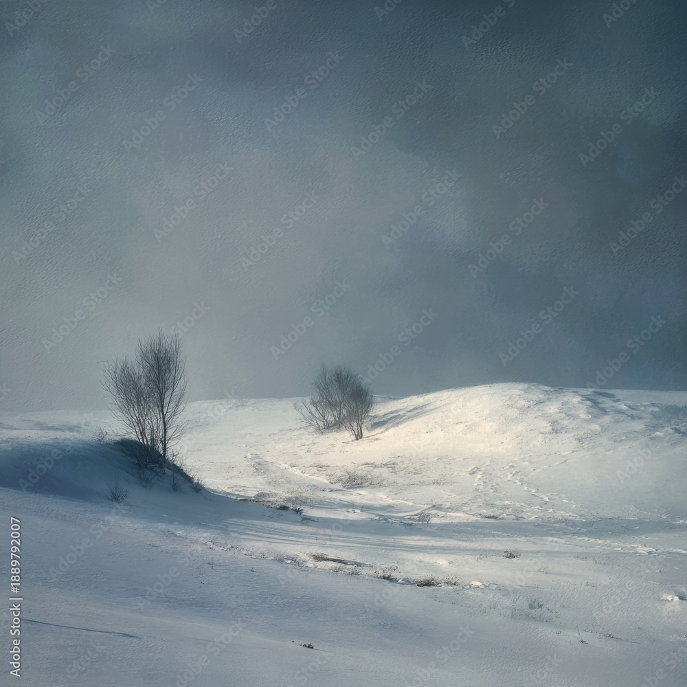 custom made wallpaper toronto digitalSnow-covered landscape under soft morning light, muted colors, silent and expansive feeling, minimalist fine art composition, peaceful winter mood