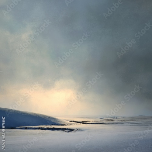 Wallpaper Mural Snow-covered landscape under soft morning light, muted colors, silent and expansive feeling, minimalist fine art composition, peaceful winter mood Torontodigital.ca