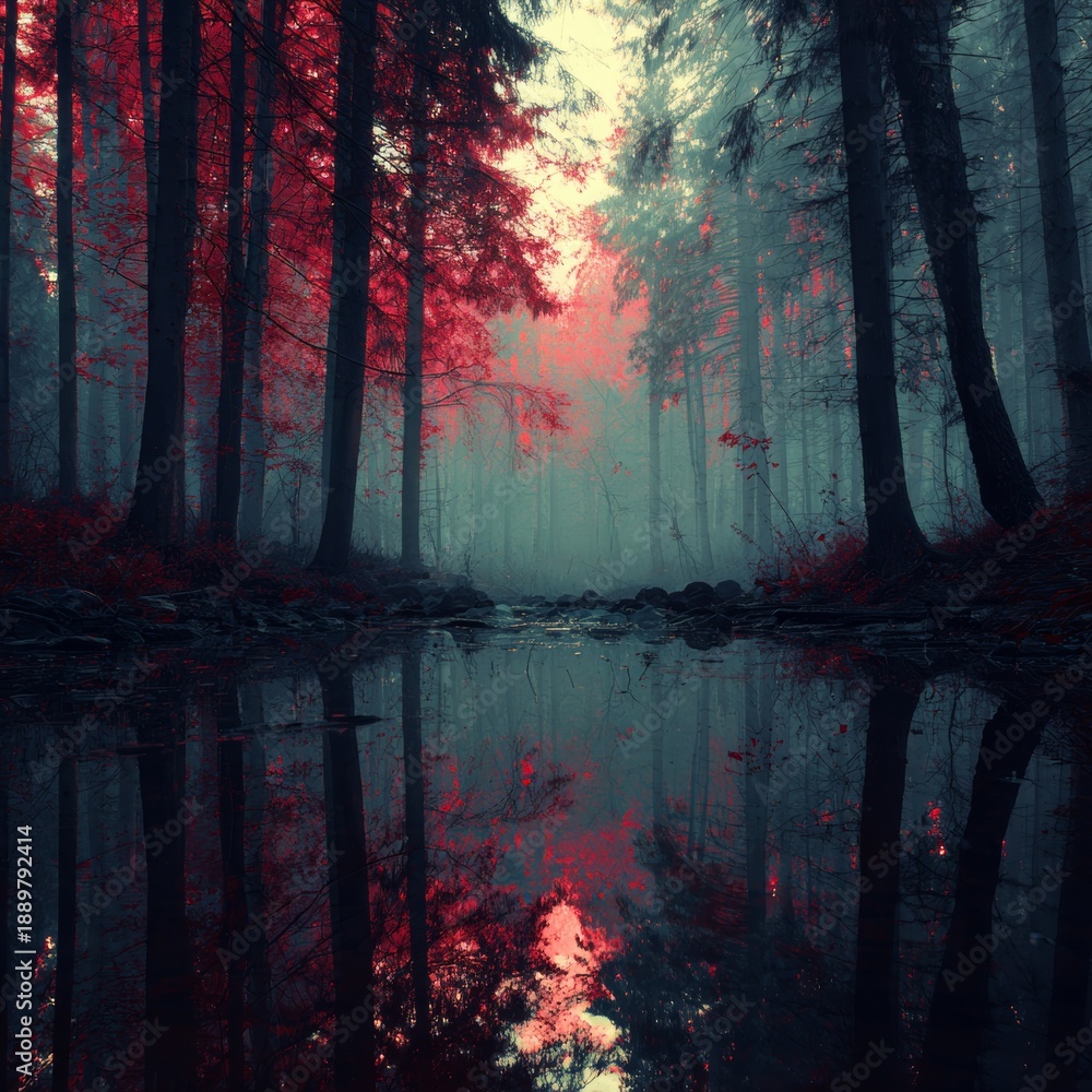 custom made wallpaper toronto digitalSurreal nature dreamscape combining forest, water and sky, harmonious colors, calm magical atmosphere, cinematic lighting, timeless fine art aesthetic 