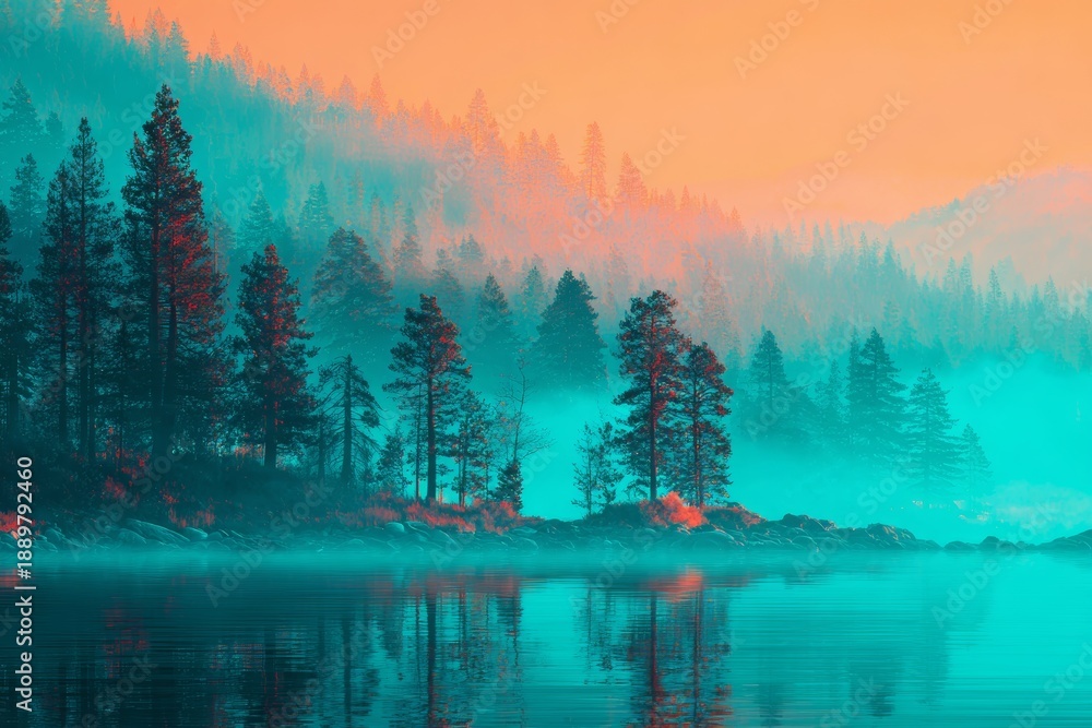custom made wallpaper toronto digitalSurreal nature dreamscape combining forest, water and sky, harmonious colors, calm magical atmosphere, cinematic lighting, timeless fine art aesthetic 