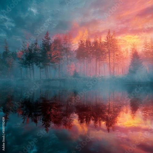 Wallpaper Mural Surreal nature dreamscape combining forest, water and sky, harmonious colors, calm magical atmosphere, cinematic lighting, timeless fine art aesthetic  Torontodigital.ca