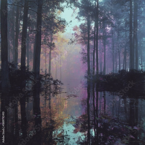 Wallpaper Mural Surreal nature dreamscape combining forest, water and sky, harmonious colors, calm magical atmosphere, cinematic lighting, timeless fine art aesthetic  Torontodigital.ca