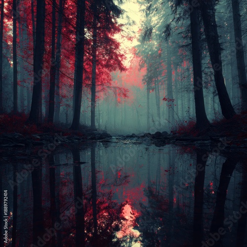 Wallpaper Mural Surreal nature dreamscape combining forest, water and sky, harmonious colors, calm magical atmosphere, cinematic lighting, timeless fine art aesthetic  Torontodigital.ca