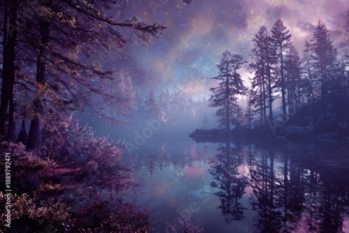 Wallpaper Mural Surreal nature dreamscape combining forest, water and sky, harmonious colors, calm magical atmosphere, cinematic lighting, timeless fine art aesthetic  Torontodigital.ca