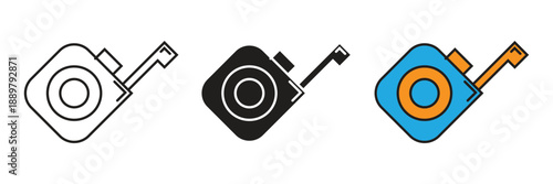 Measurement tape vector icons featuring three different styles, perfect for construction, tailoring, engineering projects, and DIY home improvement tool illustrations.