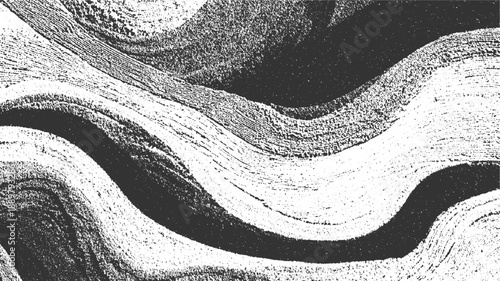 Abstract monochrome textured wavy lines and granular patterns forming organic shapes